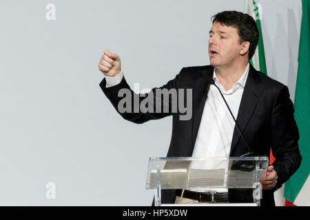 Rome, Italy. 19th Feb, 2017. Democratic Party Secretary and former Prime Minister Matteo Renzi speaks during the Italian Democratic Party PD National Assembly in Rome, Italy. Credit: Giuseppe Ciccia/Alamy Live News Stock Photo