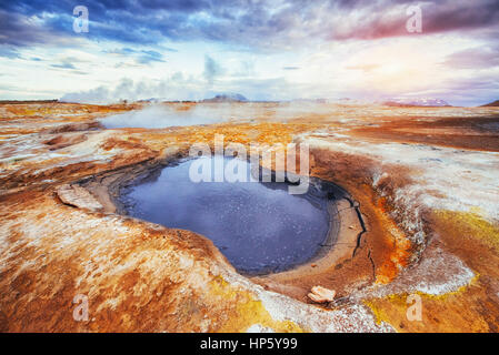 Fumarole field in Namafjall Iceland. The picturesque landscapes forests. Stock Photo