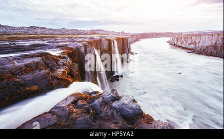 Fantastic views of Selfoss waterfall in the national park Vatnaj Stock Photo