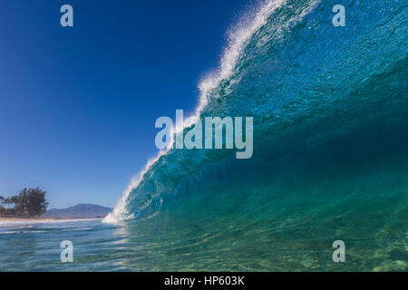 A water view of a shore break wave at Keiki beach on the North Shore of Oahu. Stock Photo