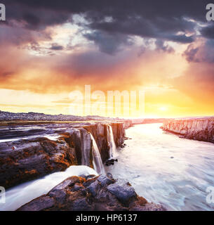 Fantastic views of Selfoss waterfall in the national park Vatnaj Stock Photo