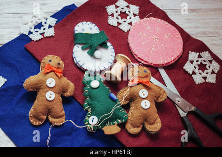 Christmas toy on a wooden table. Stock Photo