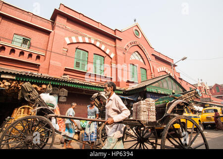 Human,rickshaw,outside,Hogg,Market,Kolkata,Calcutta,West Bengal,West,Bengal,India,Indian,Asia,Asian, Stock Photo