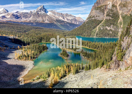 Lake O'hara and Mary Lake view from the Opabin Plateau in Yoho National Park, British Columbia, Canada Stock Photo