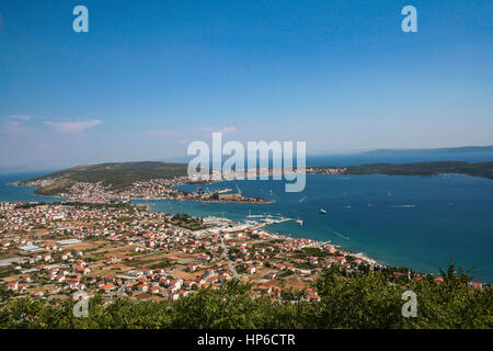 Panorama of town by the sea, visible port and the peninsula Stock Photo