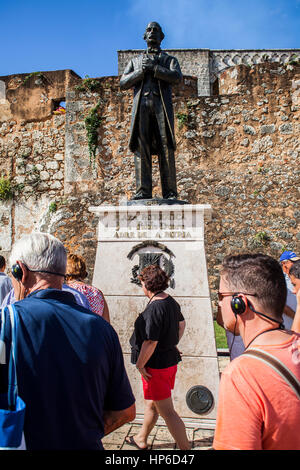 Monument to Juan Pablo Duarte, near Puerta de San Diego, main entry gate into the old city,Santo Domingo, Dominican Republic Stock Photo