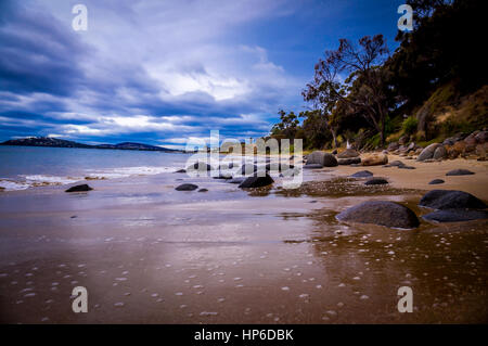 Pebble sand beach near Hobart, Tasmania, Australia Stock Photo