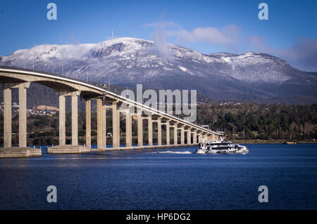 Mt Wellington and Tasman bridge view from Rose Bay, Hobart, Tasmania, Australia Stock Photo