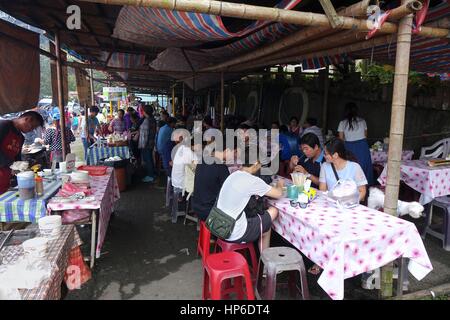 KAOHSIUNG, TAIWAN -- JULY 24, 2016: A traditional market in the aboriginal mountain village of Baoshan is popular with visitors who enjoy the local fo Stock Photo