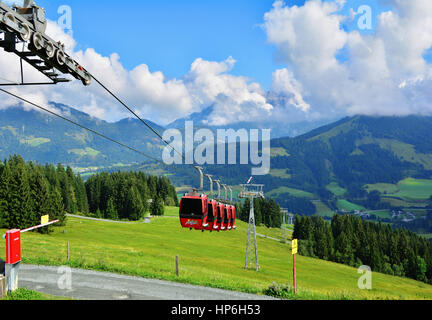 FIEBERBRUNN, AUSTRIA - AUGUST 30, 2016. Cable car transportation in Fieberbrunn , Tirol, Austria Stock Photo