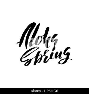 Hand lettered style spring design on a white background. Aloha spring hand drawn calligraphy letters. Vector illustration. Stock Vector