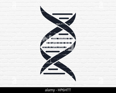 Science concept: Painted black DNA icon on White Brick wall background Stock Photo