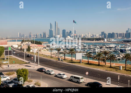 Elevated view over the Abu Dhabi marina. United Arab Emirates, Middle East Stock Photo