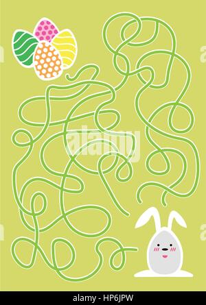 Easter maze game or activity page for kids: Help the little bunny to find egg Stock Vector