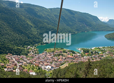 Looking down on Lake Molveno near in the Trentino Province of Northern Italy Stock Photo