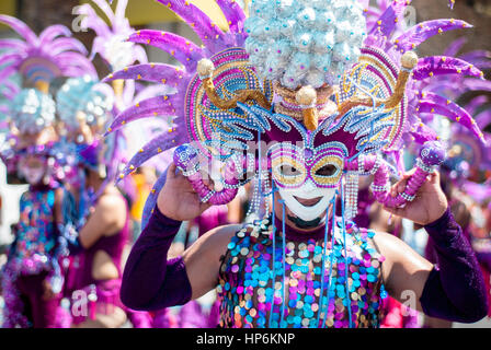 Masskara Festival street dance parade participant facing the  camera. Stock Photo