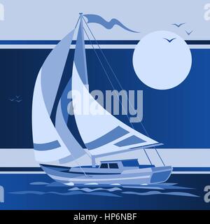 Sailing boat yacht in the night sky Stock Vector