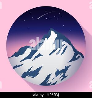 mountain icon peak flat at night and Comet icon Stock Vector