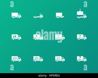 Commercial van icons on green background. Stock Vector