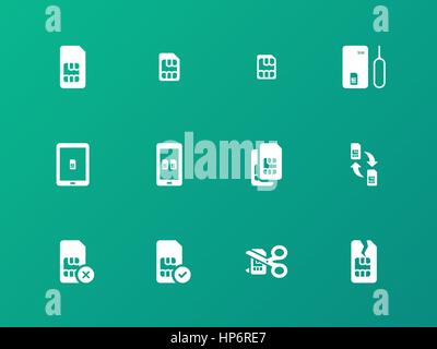 SIM card icons on green background. Stock Vector
