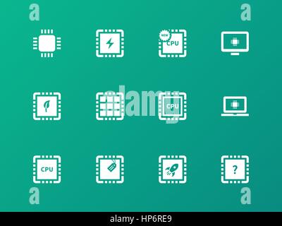 CPU icons on green background. Stock Vector