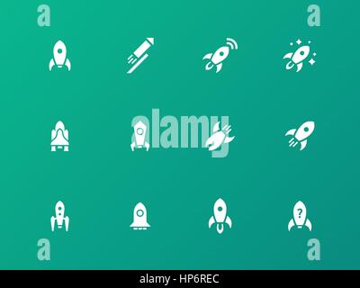 Rocket icons on green background. Stock Vector