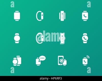 Smart watch icons on green background. Stock Vector