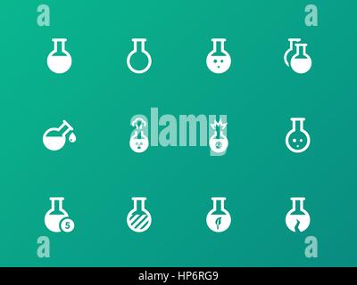 Flacon and flask icons on green background. Stock Vector