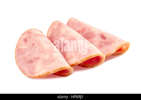 Three ham slices on white Stock Photo