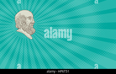 Business card showing Mono line style illustration of the Greek philosopher Plato head viewed from the side.