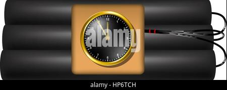 Time bomb connected to clock explodes on white background Stock Vector