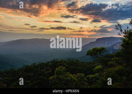 Blue Mountains landscape at Sunset Stock Photo