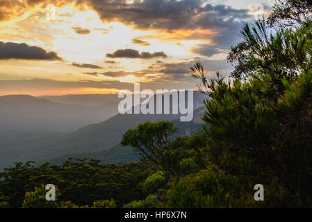 Blue Mountains landscape at Sunset Stock Photo