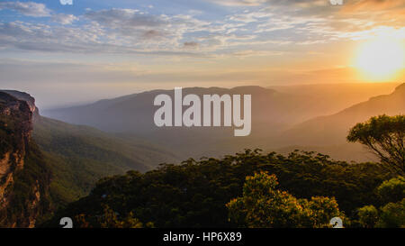 Blue Mountains landscape at Sunset Stock Photo