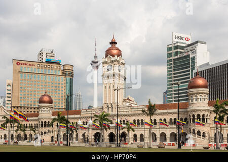 KUALA LUMPUR, MALAYSIA - JANUARY 14, 2017: The traditional architecture of the Sultan Abdul Samad building contrasts with modern office towers in Kual Stock Photo