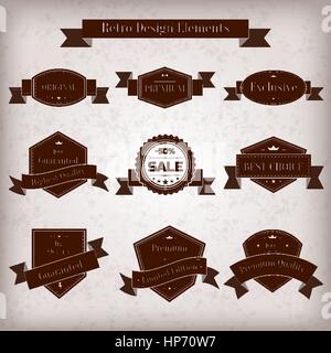 Vector vintage set of labels. Guaranted, premium quality, best choice, sale design element collection. Banners templates in retro style Stock Vector