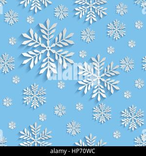 Abstract Blue 3d Christmas Background with Snowflakes. Vector Seamless Pattern Template for Christmas and Invitation Cards Stock Vector