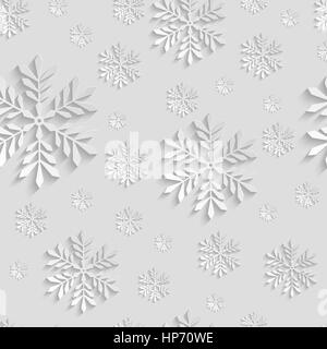 Abstract 3d Christmas Background with Snowflakes. Vector Seamless Pattern Template for Christmas and Invitation Cards Stock Vector