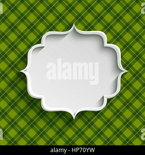 White paper banner in vintage or retro style over green pattern. St. Patricks day greeting card template Stock Vector