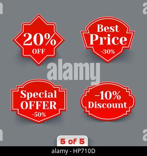 Vector Set of Red Sale Retro Labels. Vintage Paper Banners Collection Stock Vector