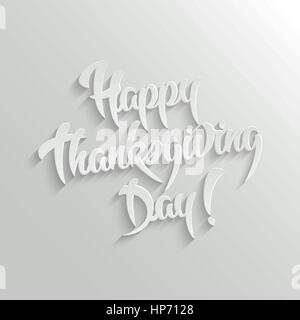 Happy Thanksgiving Day 3d Calligraphic Text with Shadow, Vector Greeting Card Design Template. Easy paste to any background Stock Vector