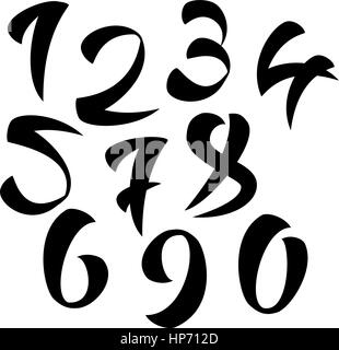 Vector Set of Calligraphic Ink Numbers.  Black Design Elements Isolated on White Background Stock Vector