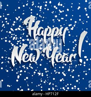 Happy New Year 3d White Text with Shadow on Blue Background, Vector Greeting Card Design Stock Vector