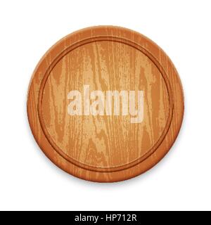 Wooden Empty Round Cutting Board Isolated on White Background Stock Vector