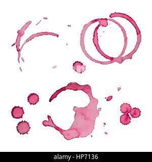 Vector Wine Stain Rings Set 3 Isolated On White Background for Grunge Design Stock Vector