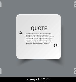Quote form on square paper banner with shadow, vector design template Stock Vector