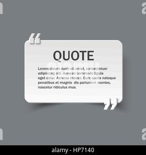 Quote form on paper card or banner with commas, vector design template Stock Vector