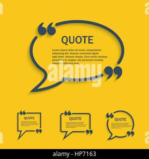 Quote line speech bubbles with commas set, vector template Stock Vector