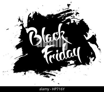 Black friday - handmade lettering on black grunge spot background, vector illustration, design template Stock Vector