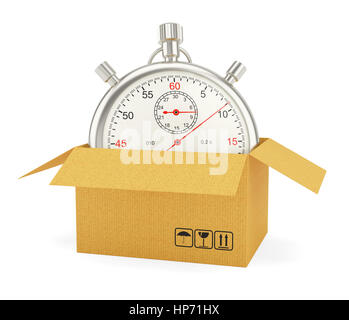 Open Cardboard Box with Stopwatch Stock Photo - Alamy